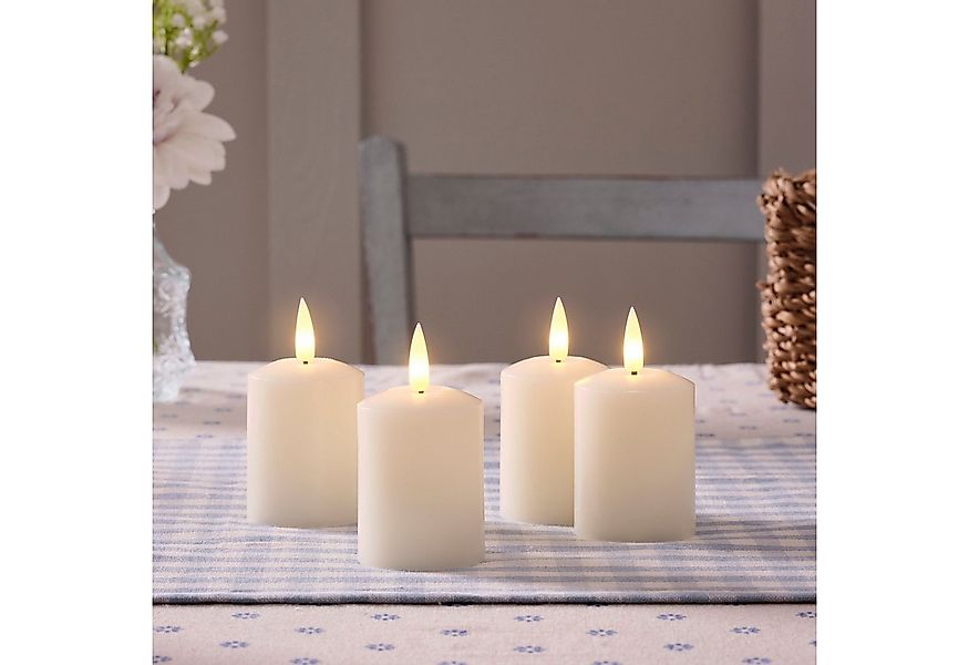 Lights4fun LED-Kerze 4er Set TruGlow® LED Votivkerzen Echtwachs elfenbeinfa günstig online kaufen