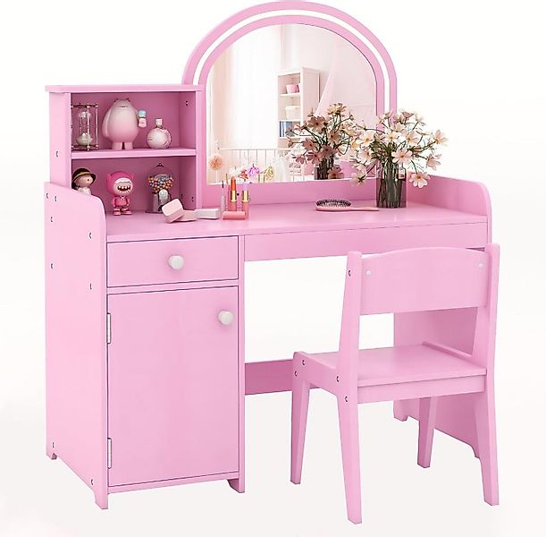 COSTWAY Schminktisch Kidner, mit Stuhl & LED Spiegel & Schublade, ab 3 Jahr günstig online kaufen