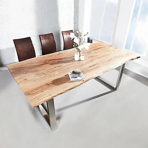 Esstisch AMBA Natur massiv Akazienholz 160cm & 35mm Tischplatte günstig online kaufen