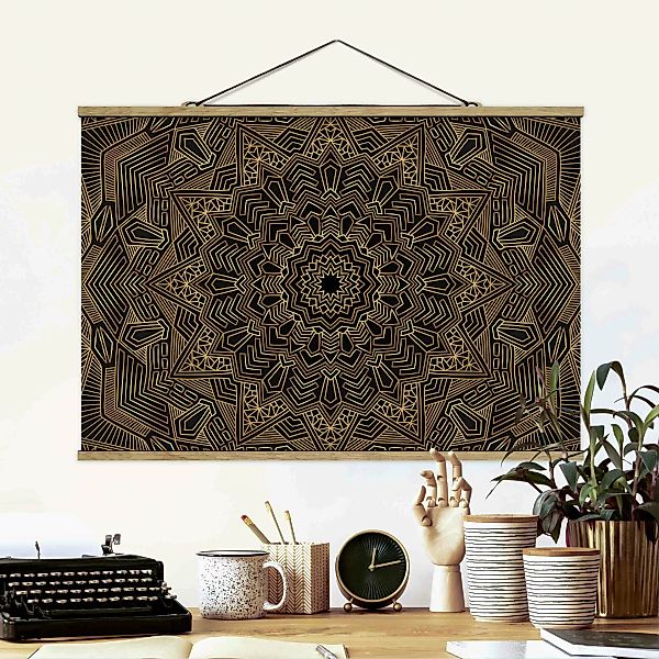 Stoffbild Mandala mit Posterleisten - Querformat Mandala Stern Muster gold günstig online kaufen