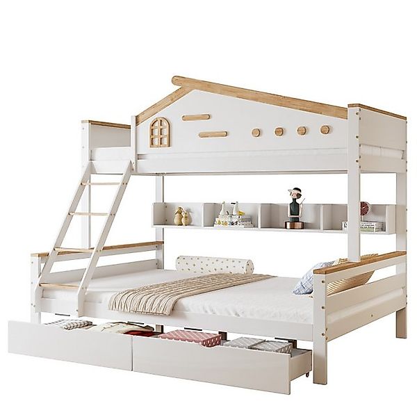 Merax Etagenbett 90x200/140x200cm mit Rausfallschutz und Stauraumregale, St günstig online kaufen