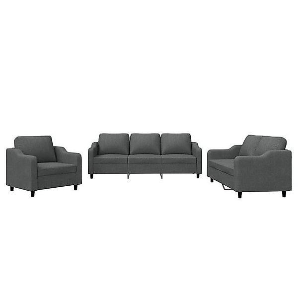 vidaXL Sofa, 3-tlg. Sofagarnitur mit Kissen Dunkelgrau Stoff günstig online kaufen