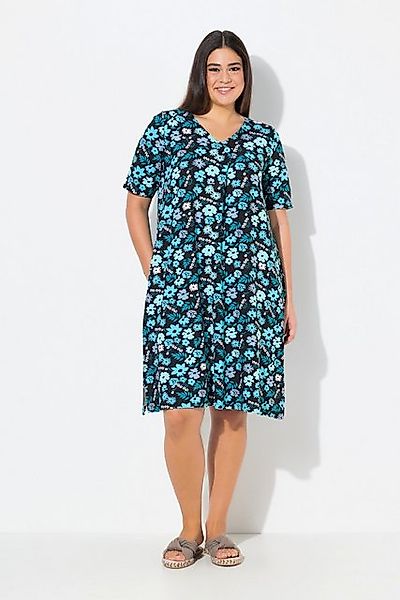 Ulla Popken Jerseykleid Jerseykleid Blüten A-Linie V-Ausschnitt Halbarm günstig online kaufen