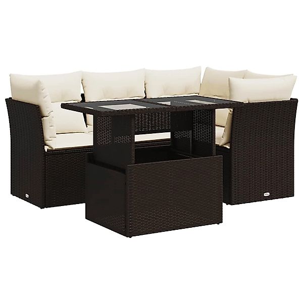 vidaXL 5-Tlg Garten-Sofagarnitur mit Kissen Braun Poly Rattan 3326154 günstig online kaufen