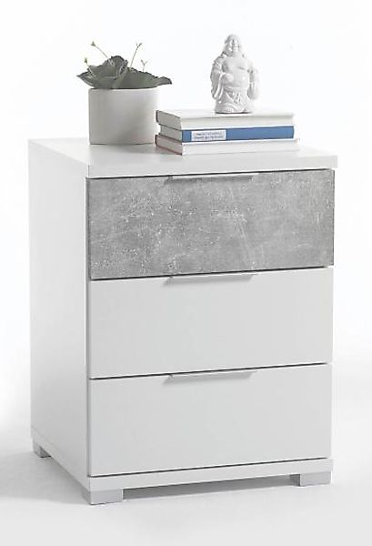 Nachtkommode 3 Schubladen NELLI von Pol-Power Weiß / Beton günstig online kaufen