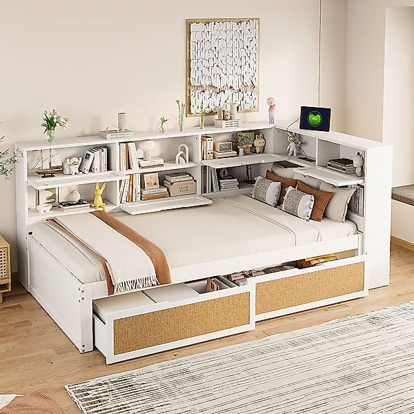 OKWISH Stauraumbett Holzbett Einzelbett Kinderbett mit günstig online kaufen