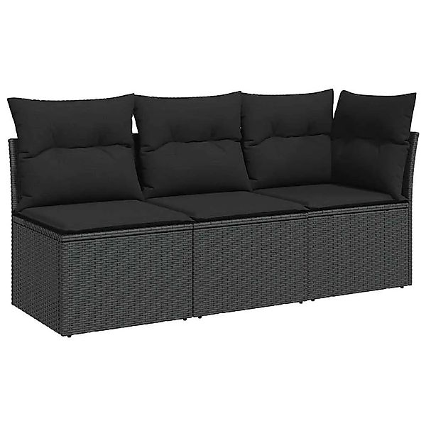 vidaXL Gartensofa mit Kissen 3-Sitzer Schwarz Poly Rattan 365987 günstig online kaufen