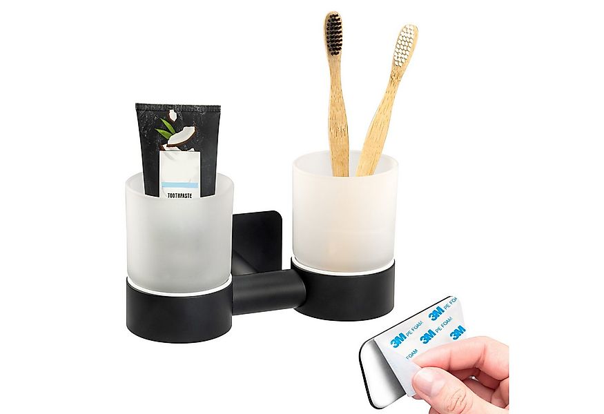 bremermann Zahnputzbecher Bad-Serie PIAZZA BLACK TAPE - mit Klebepad, (1-St günstig online kaufen