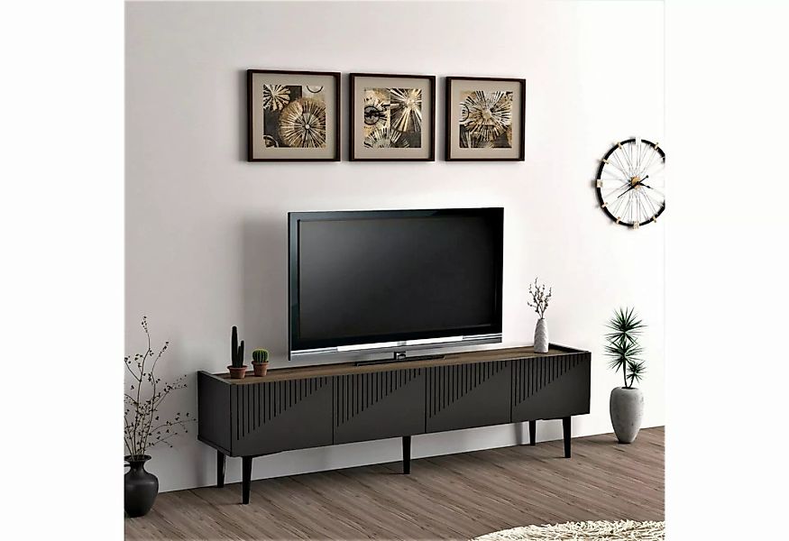 en.casa TV-Schrank »Oppdal« 154x37x45cm Anthrazit / Walnuss günstig online kaufen