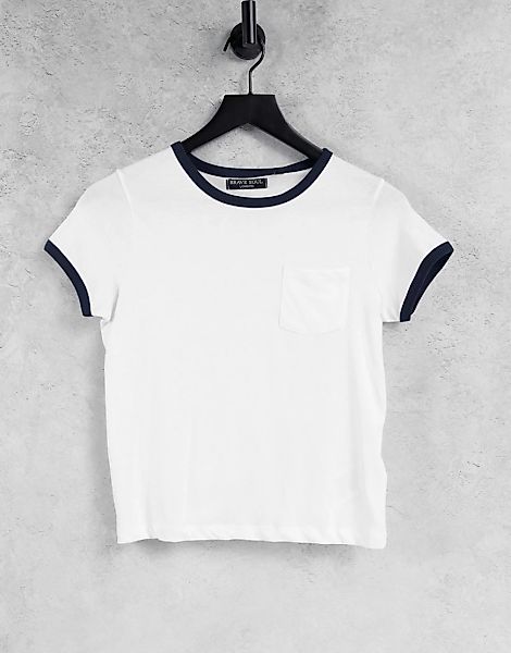 Brave Soul – T-Shirt mit Ringer-Brusttasche-Weiß günstig online kaufen