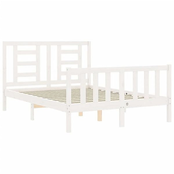 vidaXL Bettgestell Massivholzbett mit Kopfteil Weiß 140x200 cm Bett Bettges günstig online kaufen