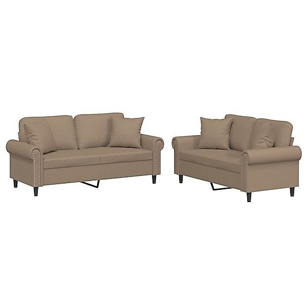 vidaXL Sofa 2-tlg. Sofagarnitur mit Kissen Cappuccino-Braun Kunstleder günstig online kaufen