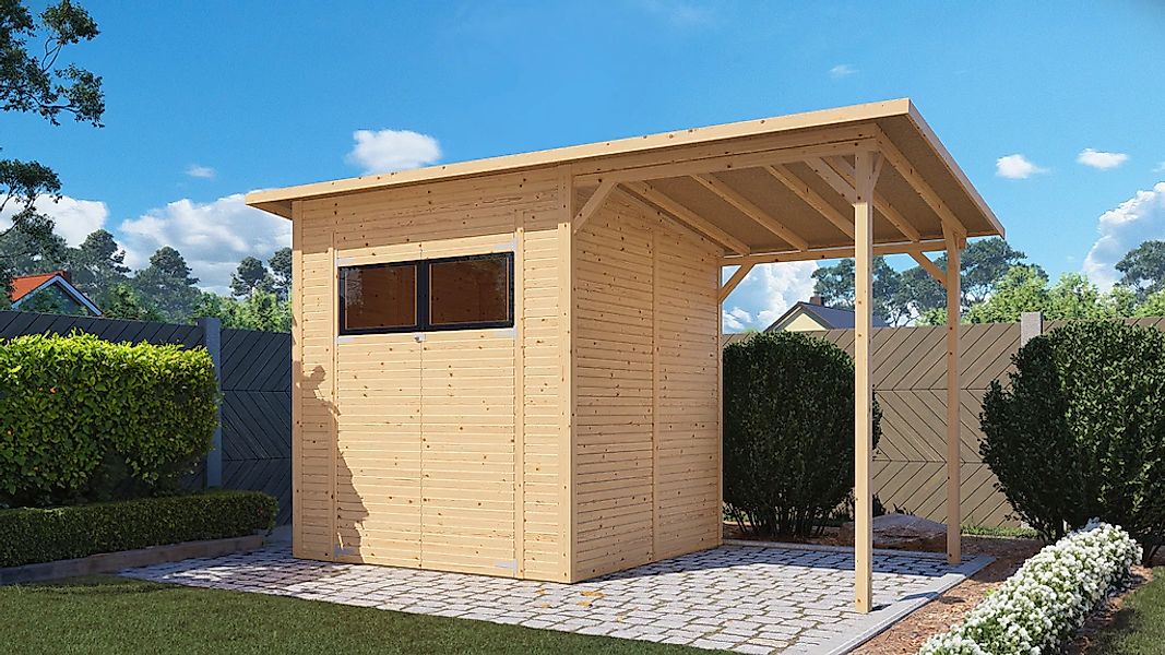 BERTILO Gartenhaus "Pent Modern 3 Plus naturbelassen", mit hohen Seitenwänd günstig online kaufen
