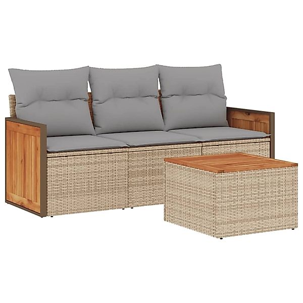 vidaXL 4-Tlg Garten-Sofagarnitur mit Kissen Beige Poly Rattan 3227445 günstig online kaufen