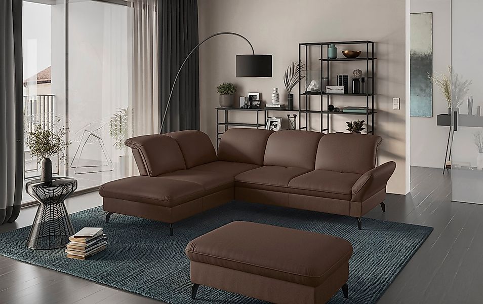 sit&more Ecksofa »Leandro L-Form« Wahlweise mit Bett-, Kopfteil - und Armle günstig online kaufen