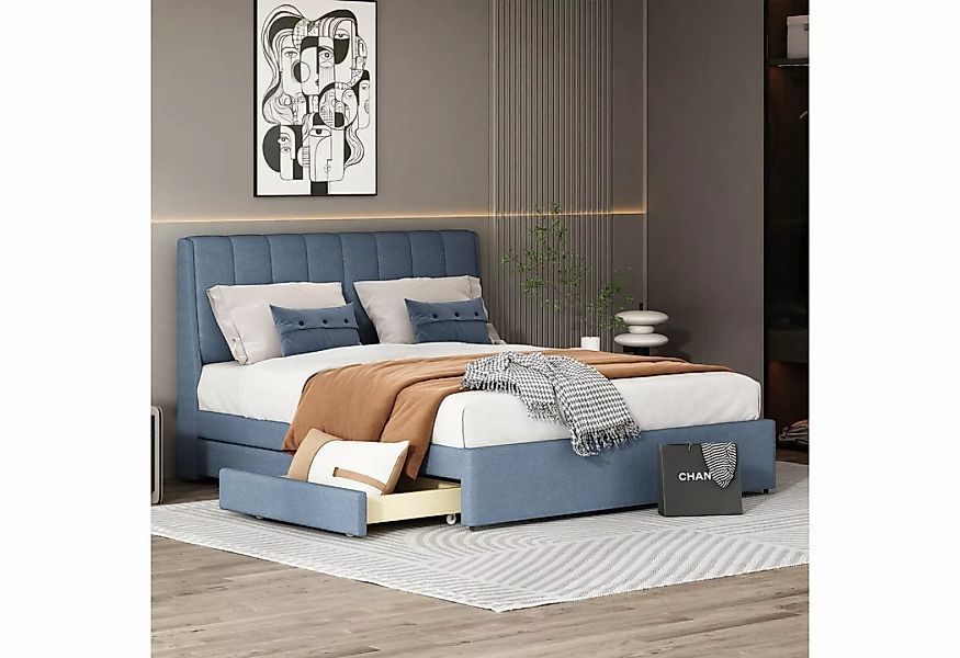 Fangqi Polsterbett Klassisches Doppelbett, 140x200, 4 ausziehbare Schublade günstig online kaufen
