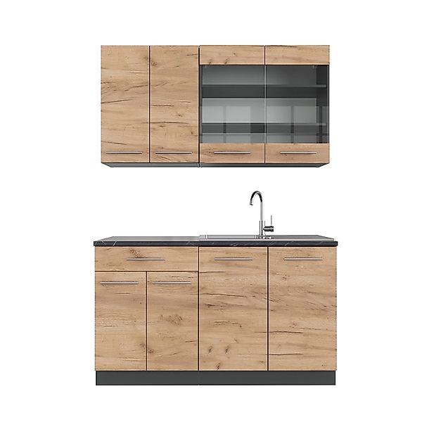 Vicco Fame-Line Singleküche Goldkraft Eiche/Anthrazit 140 cm ohne Arbeitspl günstig online kaufen