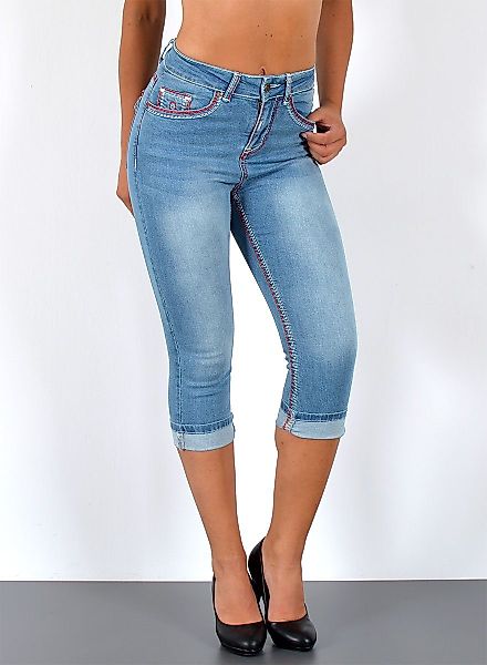 ESRA Caprijeans 3/4 Capri Jeans Damen High Waist weiße Naht Jeans Kontrastn günstig online kaufen