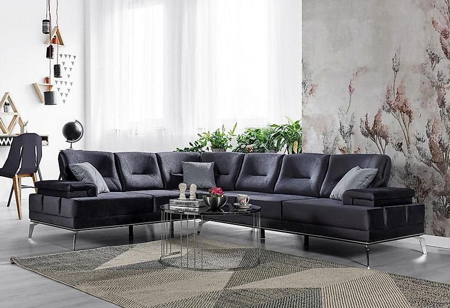 Xlmoebel Ecksofa Moderne Sofagarnitur in Grau mit Edelstahl-Elementen - Des günstig online kaufen