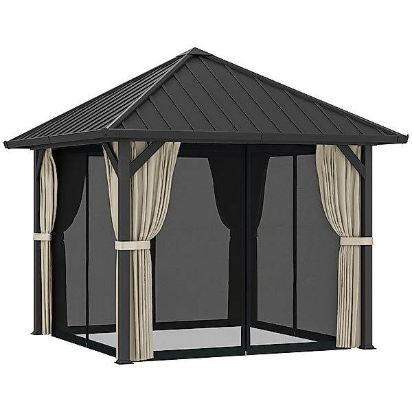 Outsunny Pavillon mit Hardtop, ca. 3x3 m Wasserdicht Stabil Winterfest Gart günstig online kaufen