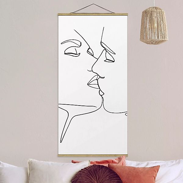 Stoffbild Abstrakt mit Posterleisten - Hochformat Line Art Kuss Gesichter S günstig online kaufen