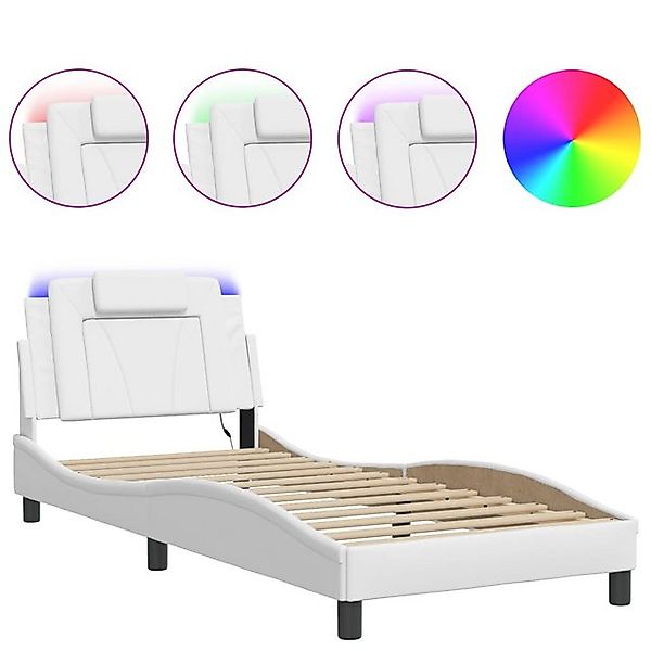 vidaXL Bett Bettgestell mit LED Weiß 90x200 cm Kunstleder günstig online kaufen