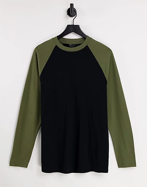 ASOS DESIGN – Langärmliges Shirt aus Bio-Baumwollmix in Schwarz mit kontras günstig online kaufen