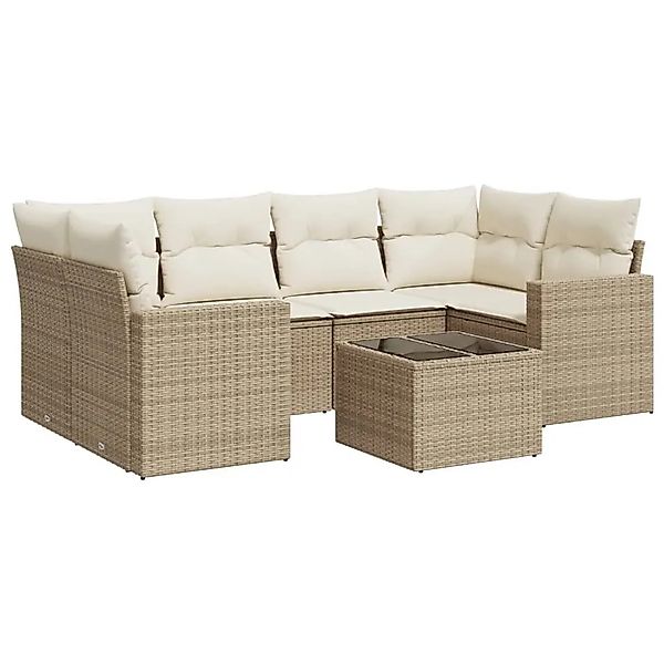 vidaXL 7-Tlg Garten-Sofagarnitur mit Kissen Beige Poly Rattan 3251055 günstig online kaufen