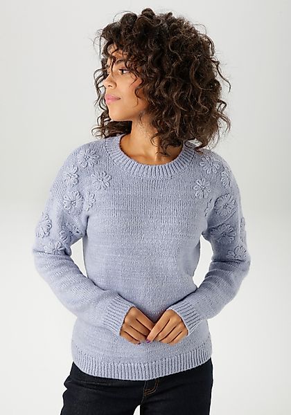 Aniston CASUAL Strickpullover mit aufgestrickten Blüten günstig online kaufen