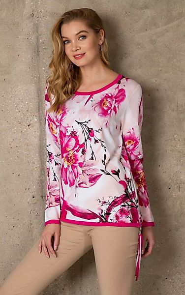 Passioni Strickpullover Print Pullover mit Blumen Design und Reisverschluss günstig online kaufen