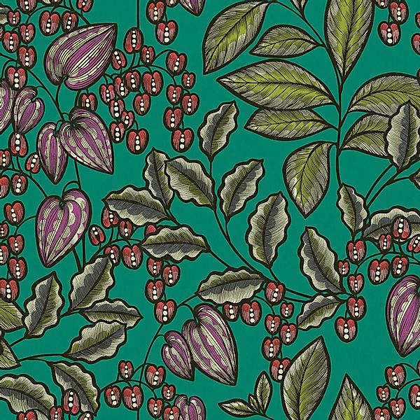 PROFHOME 377547-GU Blumen Tapete Floral Matt Grün Rot Lila 0,53 m x 10,05 m günstig online kaufen