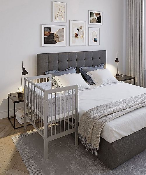 FabiMax Beistellbett Babybett Boxspring grau, 90 x 55 cm Liegefläche, aus B günstig online kaufen