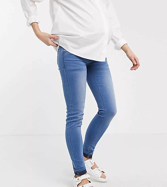 Mamalicious Maternity – Enge Jeans mit Überbauchbund in Blau günstig online kaufen