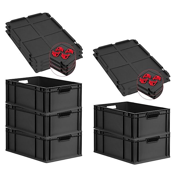 PROREGAL SparSet 5x Eurobox Nextgen Grip Mit Auflagedeckel Und Roten Versch günstig online kaufen