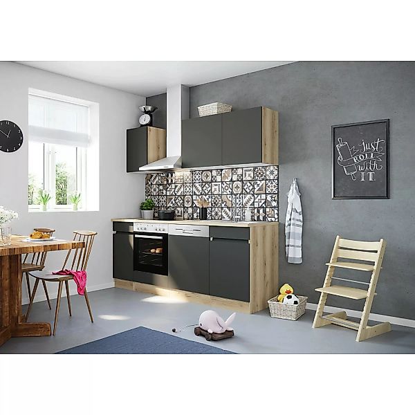 Optifit Küchenzeile OPTIkombi Noah420 ohne E-Geräte 210 cm Anthrazit/Wildei günstig online kaufen