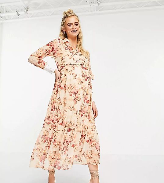 Hope & Ivy – Umstandsmode – Hemdkleid mit Kragen, Wickelschnürung, abfallen günstig online kaufen