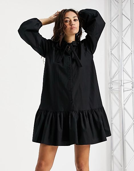Topshop – Popeline-Hemdkleid in Schwarz günstig online kaufen