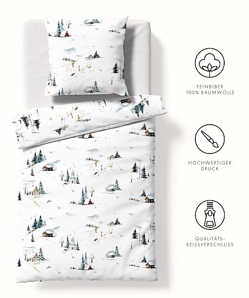 fleuresse Bettwäsche "Aspen" 2 Stk. tlg. Feinbiber mit Winterlandschaft günstig online kaufen