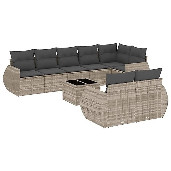vidaXL 9-Tlg Garten-Sofagarnitur mit Kissen Hellgrau Poly Rattan 3221631 günstig online kaufen