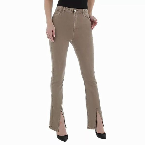 Ital-Design Destroyed-Jeans Damen Freizeit Stretch Bootcut Jeans in Beige günstig online kaufen