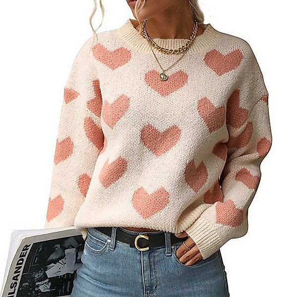RUZU UG Strickpullover Modische Pullover mit langen Ärmeln und Herzdesign L günstig online kaufen