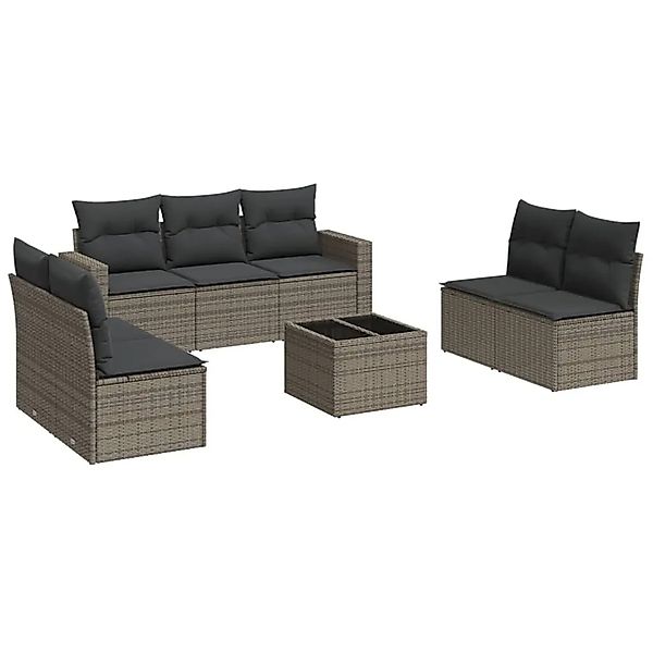 vidaXL 8-Tlg Garten-Sofagarnitur mit Kissen Grau Poly Rattan 3251177 günstig online kaufen