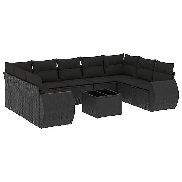 vidaXL Sofaelement 10-tlg. Garten-Sofagarnitur mit Kissen Schwarz Poly Ratt günstig online kaufen