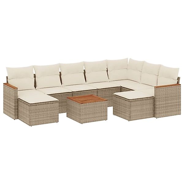 vidaXL 10-Tlg Garten-Sofagarnitur mit Kissen Beige Poly Rattan 3226548 günstig online kaufen