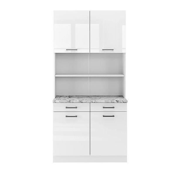 Vicco R-Line Küchenblock Weiß Hochglanz 100 cm AP Marmor günstig online kaufen