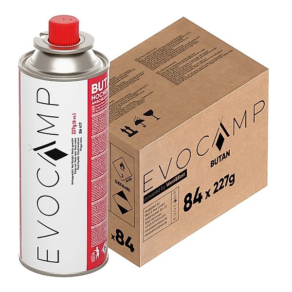 Evocamp Butan 84 Stück Gaskartusche 227g für Campingkocher Gasheizung und U günstig online kaufen