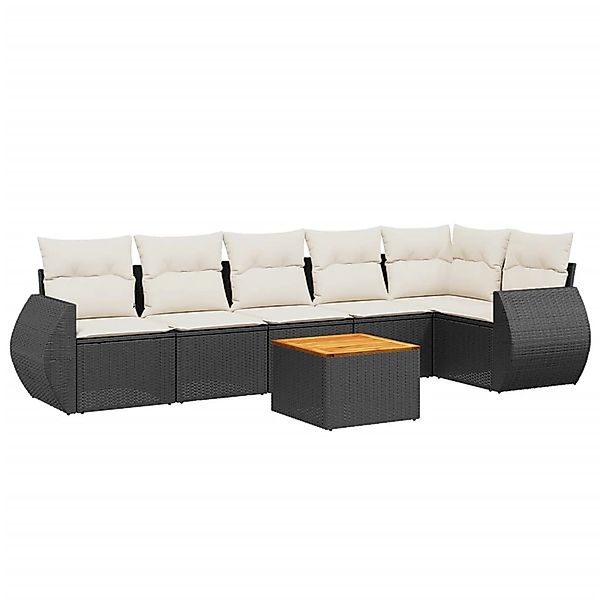 vidaXL 7-Tlg Garten-Sofagarnitur mit Kissen Schwarz Poly Rattan 3257344 günstig online kaufen