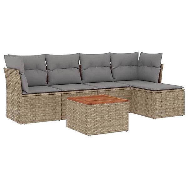 vidaXL 6-Tlg Garten-Sofagarnitur mit Kissen Beige Poly Rattan 3223616 günstig online kaufen