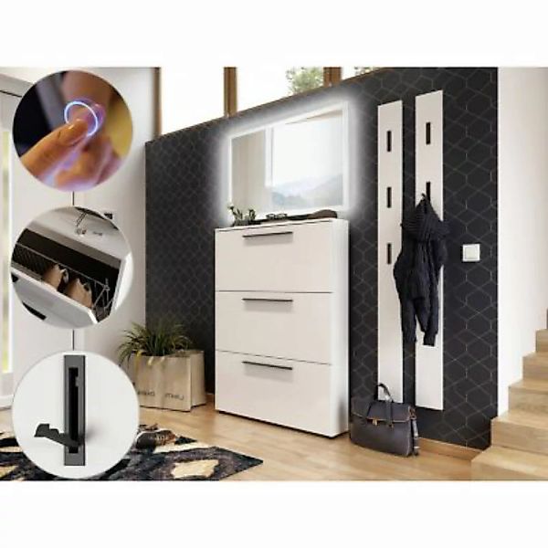 Lomadox Garderobenmöbel Set weiß mit 100cm LED-Spiegel, Schuhschrank, 2 Pan günstig online kaufen