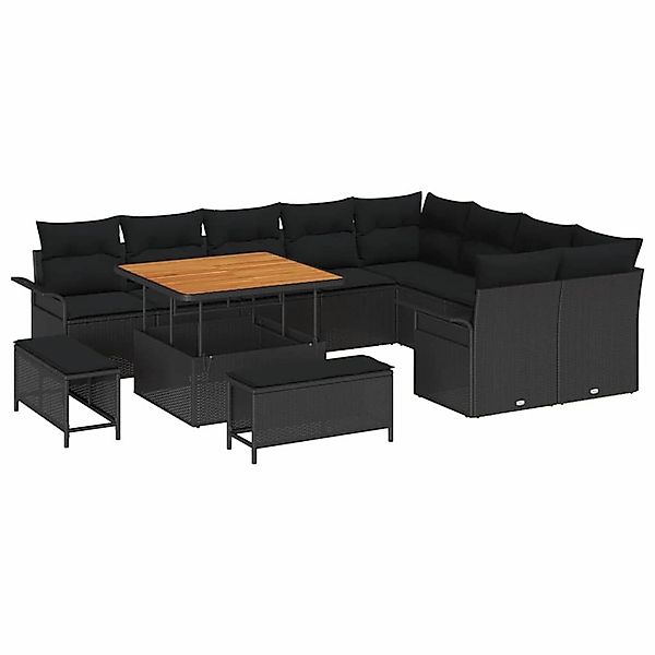 vidaXL 12-Teiliges Garten-Sofa-Set mit Kissen in Schwarz aus Poly Rattan un günstig online kaufen